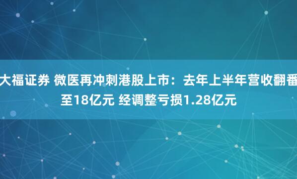 大福证券 微医再冲刺港股上市：去年上半年营收翻番至18亿元 经调整亏损1.28亿元